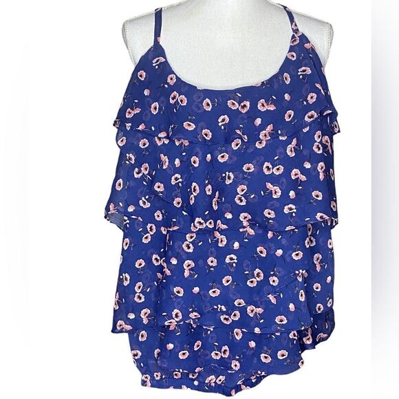 Torrid Wm’s Sz 3X Blue Floral Flower Ruffle Chiffon Banded Bottom Cami Top - Picture 1 of 8